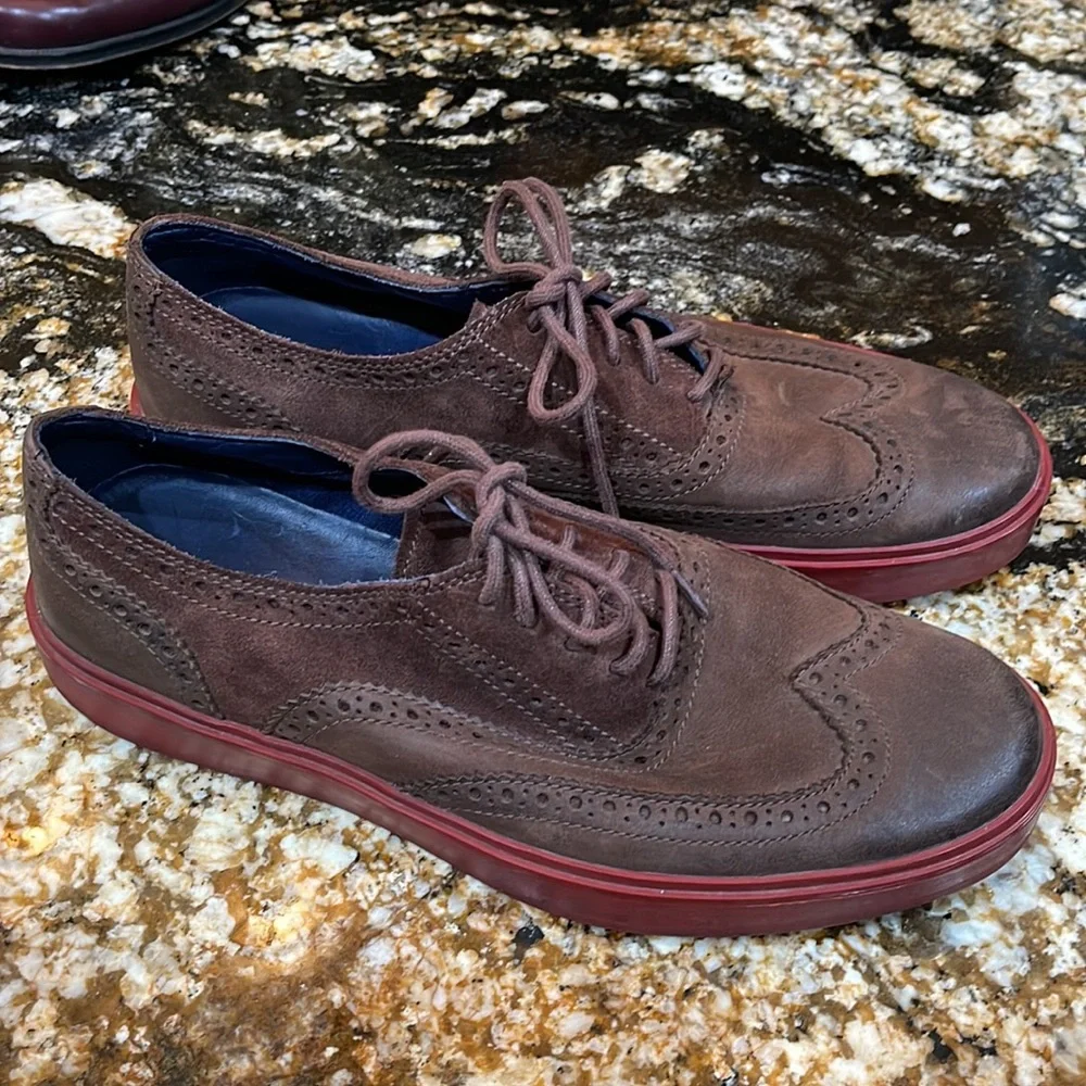 Cole Haan Brown Suede Wingtip Oxfords with Red Soles